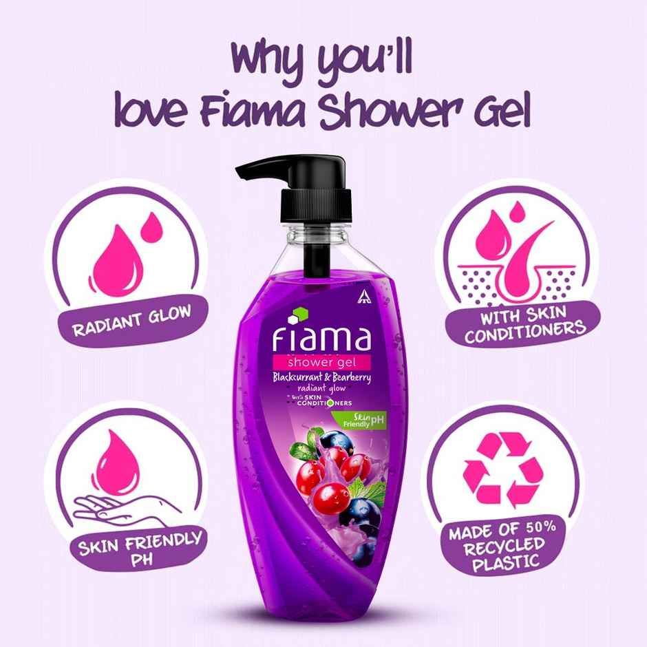 Fiama Body Wash Shower Gel Blackcurrant & Bearberry, with Skin Conditioners for Radiant Skin