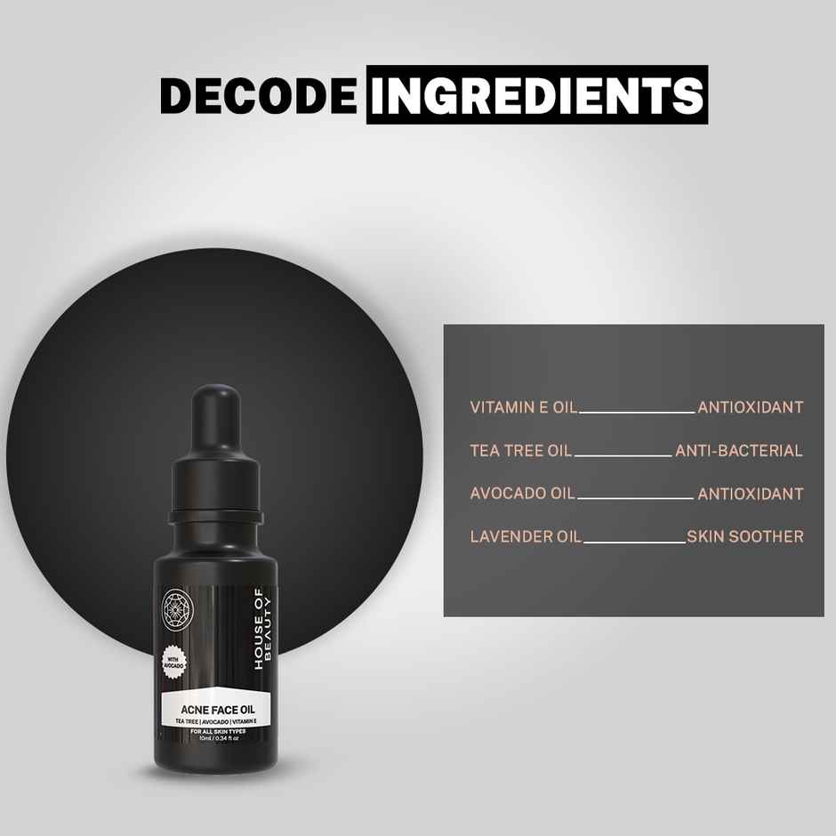 House of Beauty Acne Oil w/t Tea Tree, avocado & Vit-E for drying pimpled & oily skin (10ml)