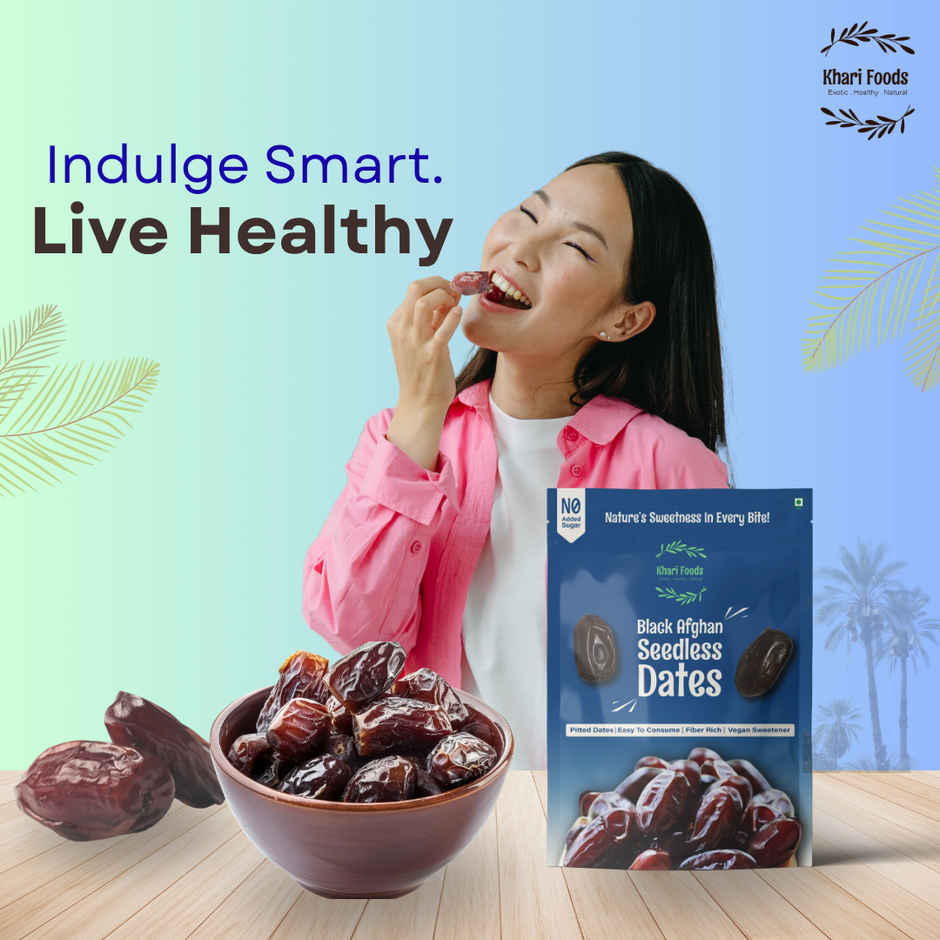 Khari Foods Black Afghan Premium Seedless Dates | Deseeded Khajur, Dry Fruit Khajoor