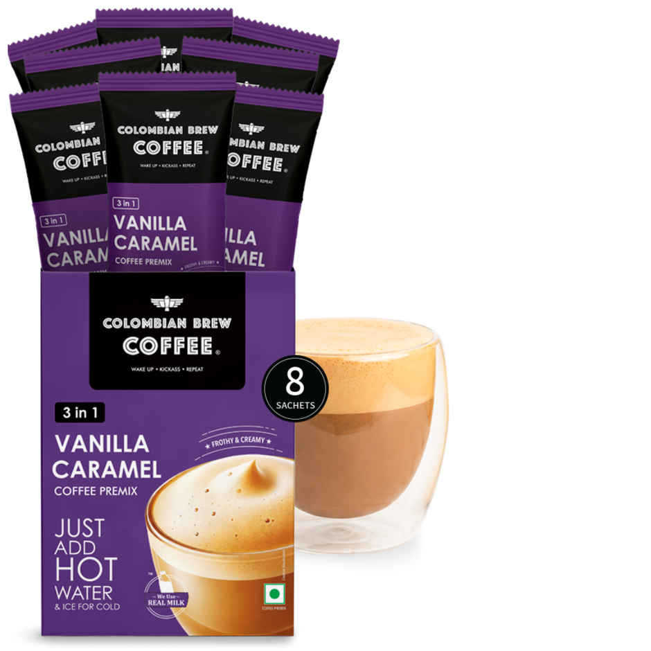Colombian Brew Vanilla Caramel Coffee Premix | 8 Sachets