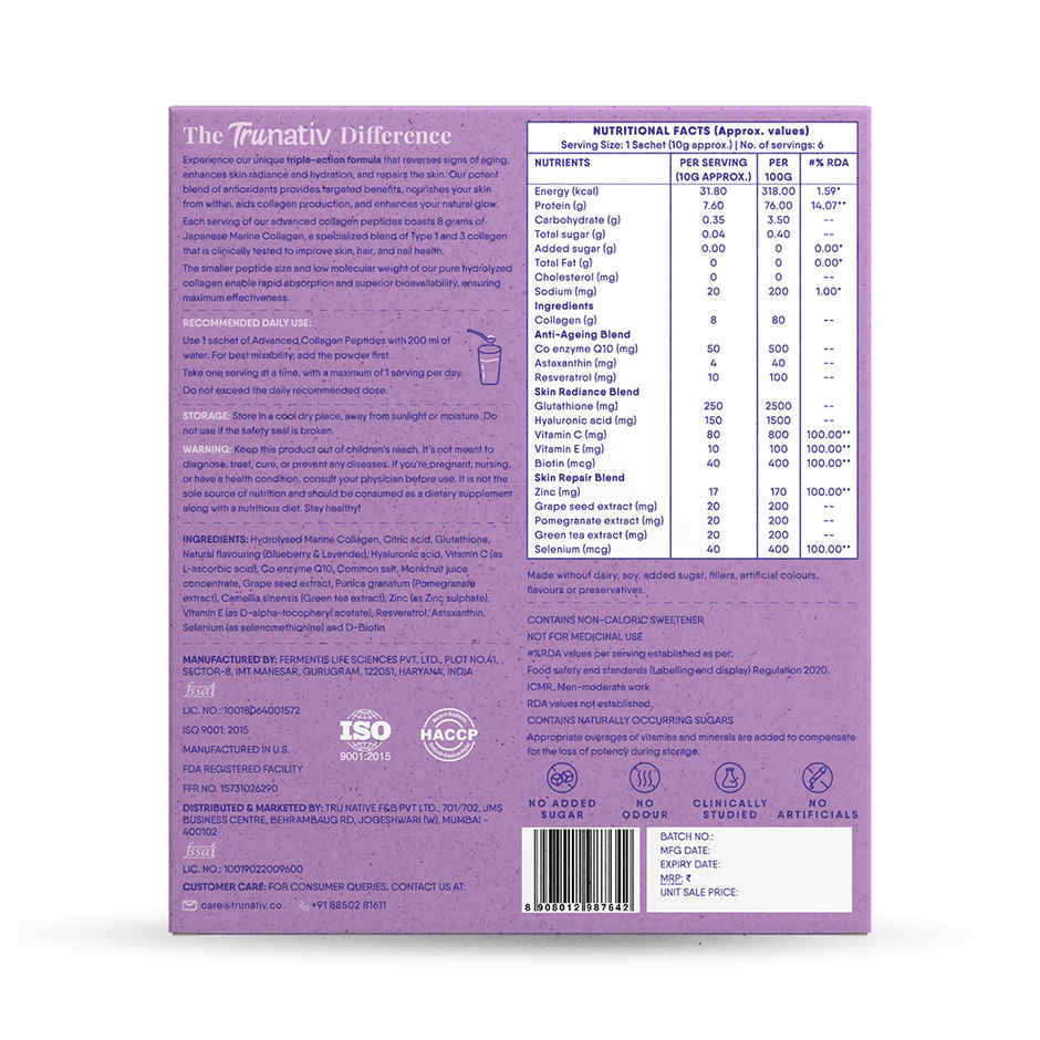 Trunativ Advanced Collagen Peptides - Blueberry Lavendar (10Gx6 Sachets)