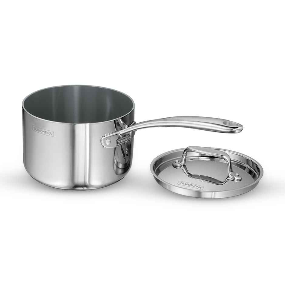 Tramontina Fusao Triply Ceramic Sauce Pan | 16 cm | Stainless Steel Lid | Induction Compatible