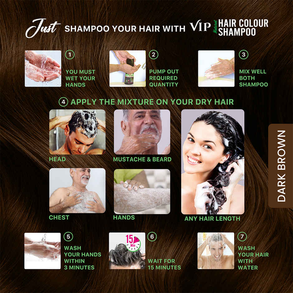 Vip Hair Colour Shampoo For Men And Women Dark Brown - Ammonia Free