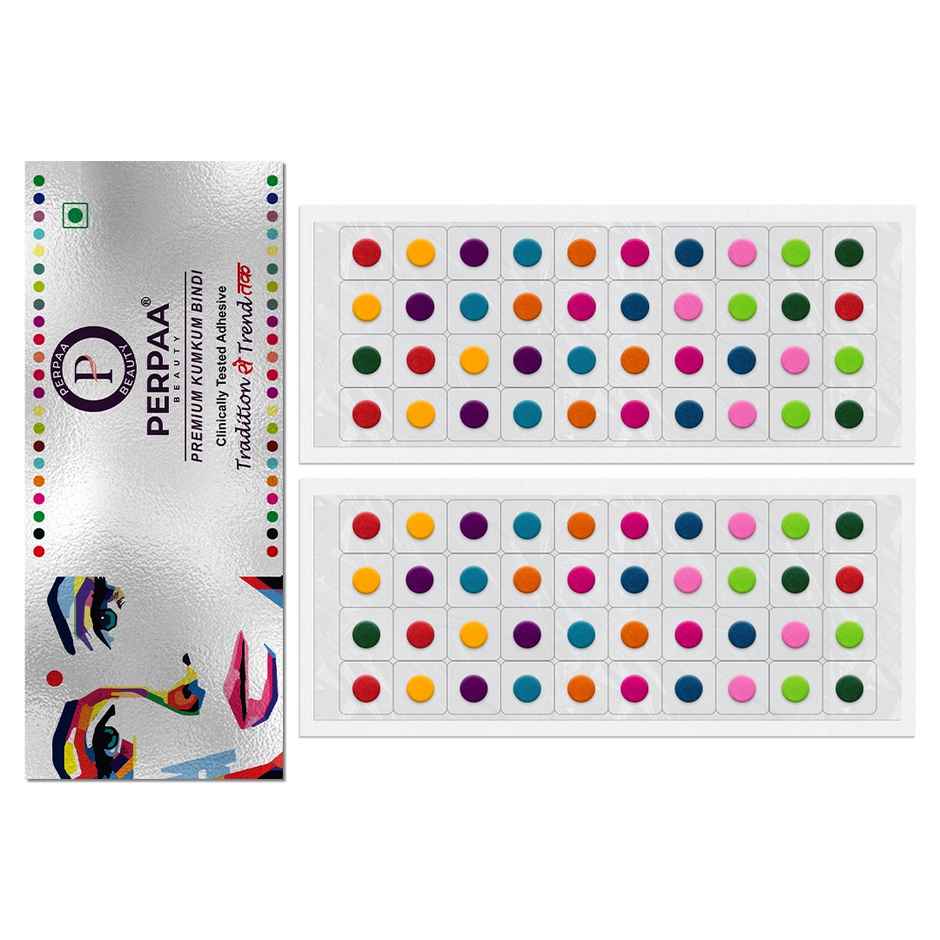 PERPAA Multicolor Bindi | 2 Flaps |Size 6 & 7 Diameter 4.2 mm & 4 mm | Round Kumkum Bindi for women