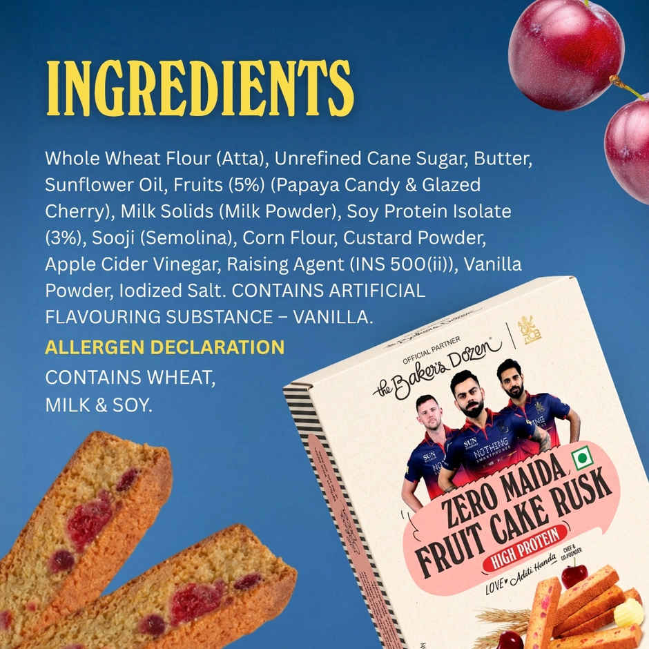 The Baker's Dozen Zero Maida Fruit Cake Rusk - High Protein