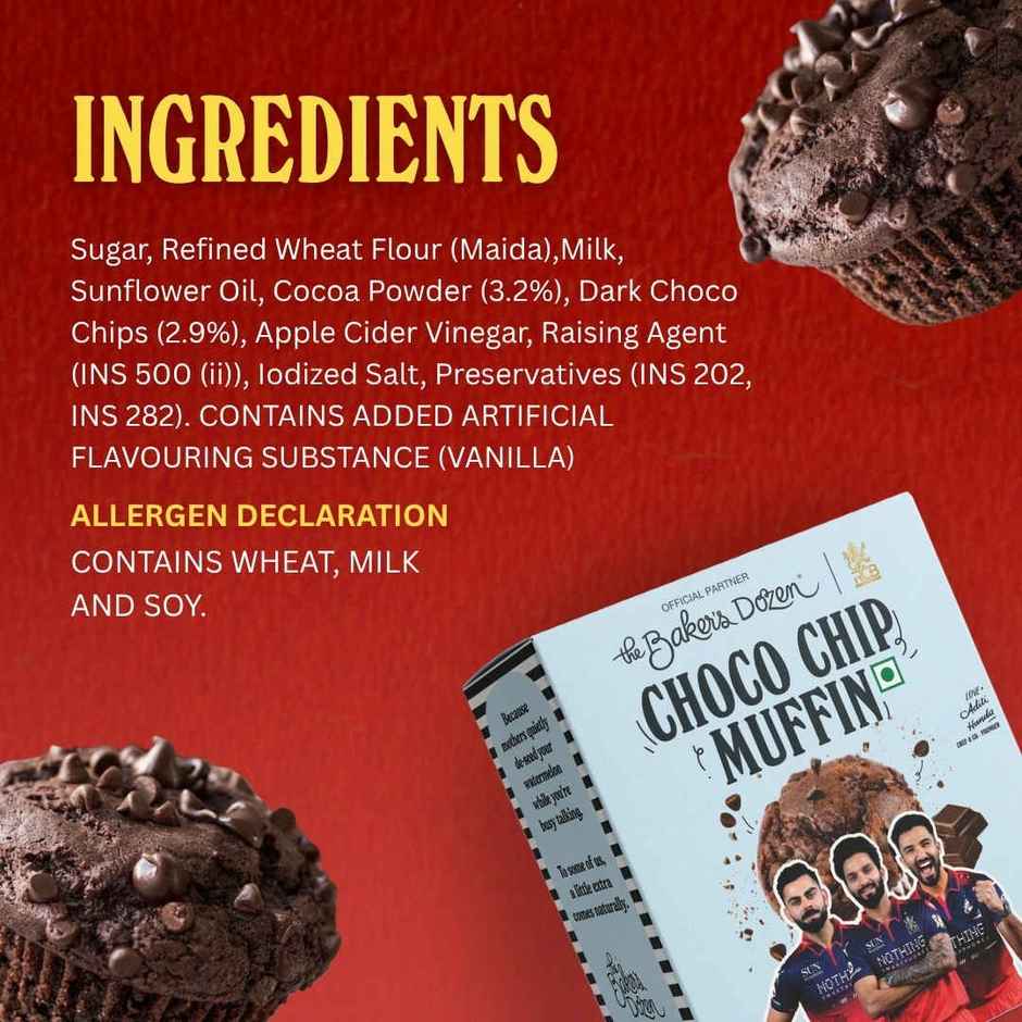 The Baker's Dozen Choco Chip Muffin | Dark Chocolate Chips | Eggless | Veg Cake | Bakery Delight