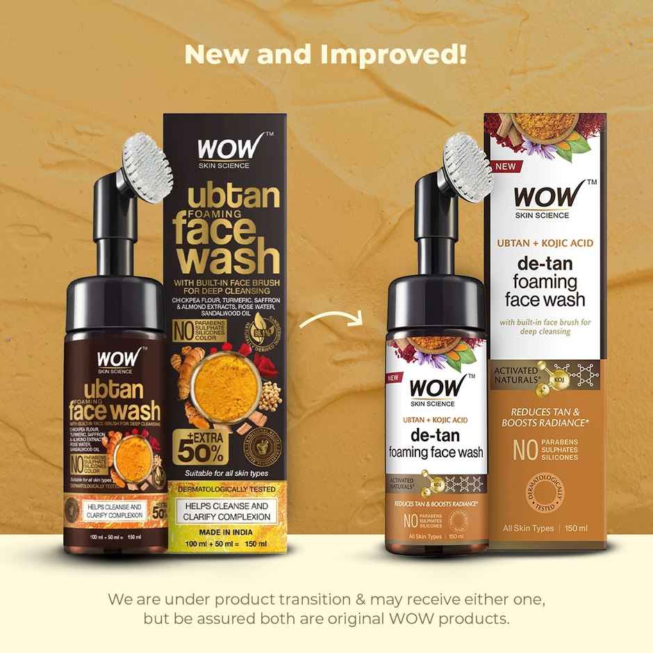 WOW Skin Science Ubtan Foaming Face Wash With Built-In Face Brush For Deep Cleansing - No Parabens Sulphate Silicones & Color