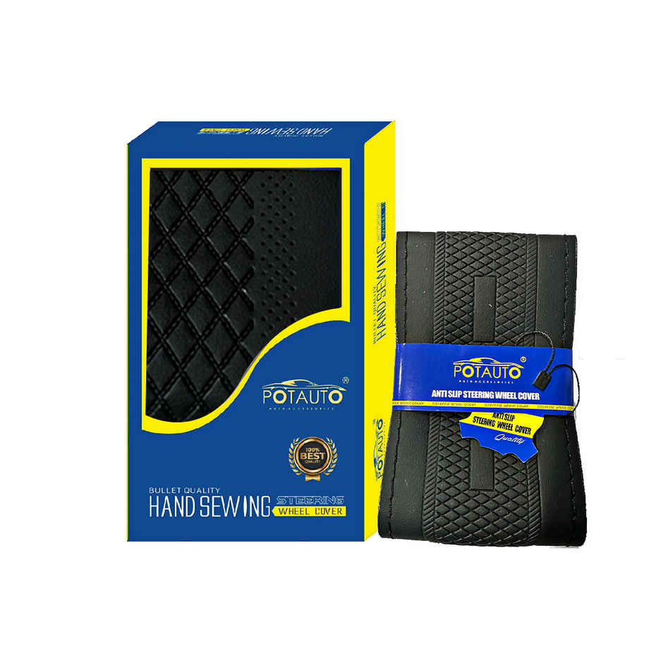 Potauto Car Steering Wheel Cover | Breathable & Anti-Slip Leather | Assorted | Universal Fit - A633