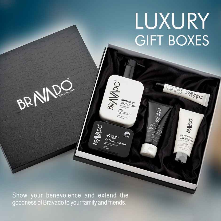 Bravado 5-in-1 Grooming Kit for Men | Hair Wax, Face Cream & Body Lotion Gift Set Combo