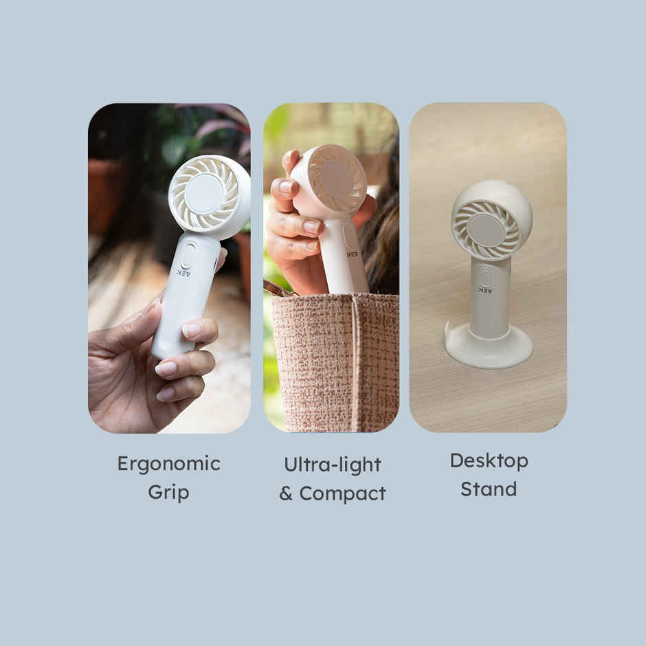NEV Air Sync Portable Mini Fan with 3 Speeds, Handheld and Desktop, 500 mAh