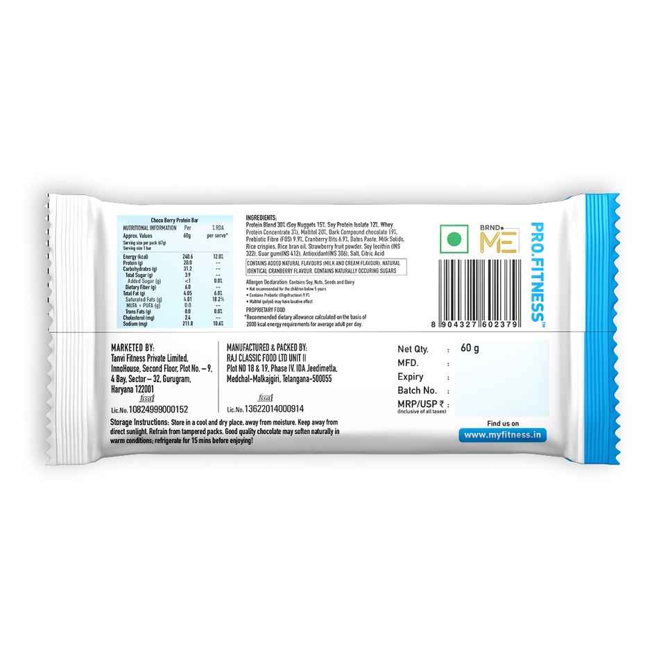 Pro.Fitness (20g) Protein Bar - Choco Berry|From makers of MyFitness peanut butter