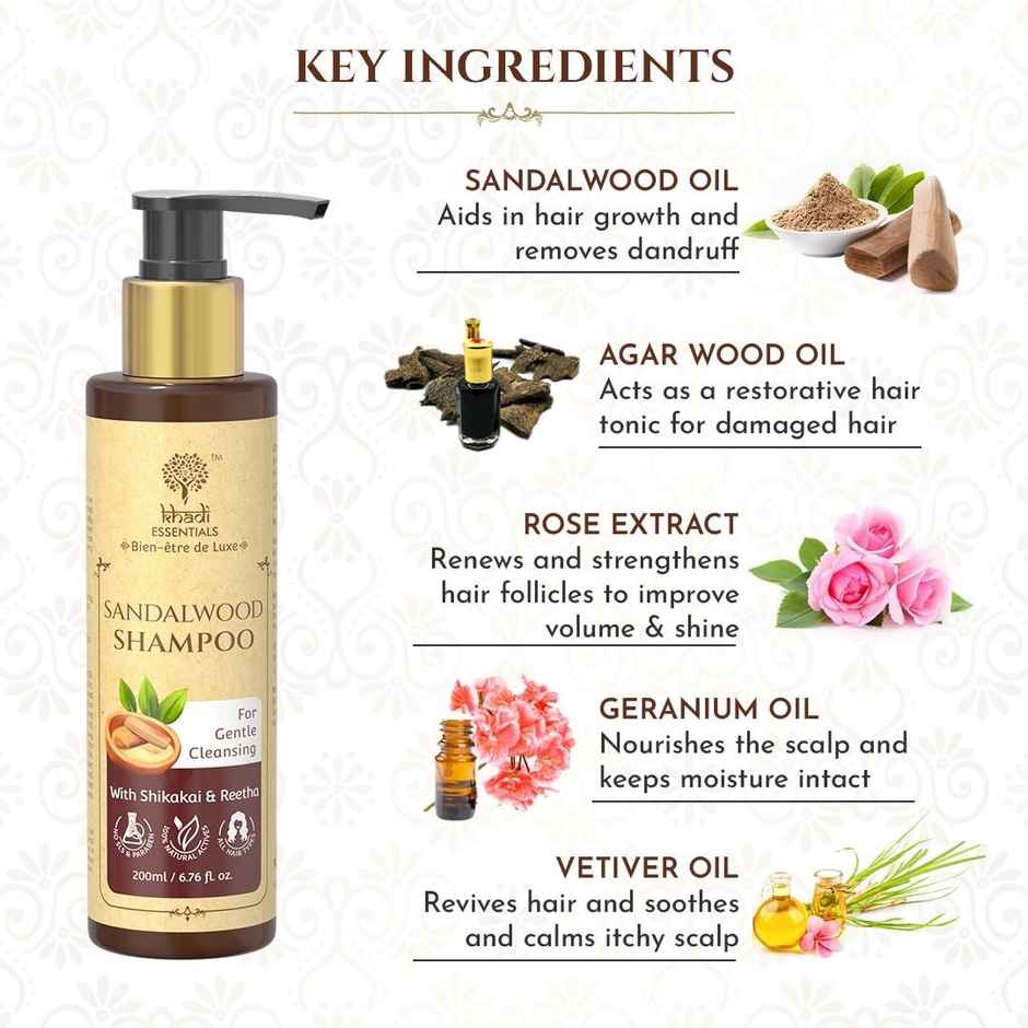 Khadi Essentials Sandalwood Hair Shampoo for Hair Fall Control - Sulfate & Paraben Free