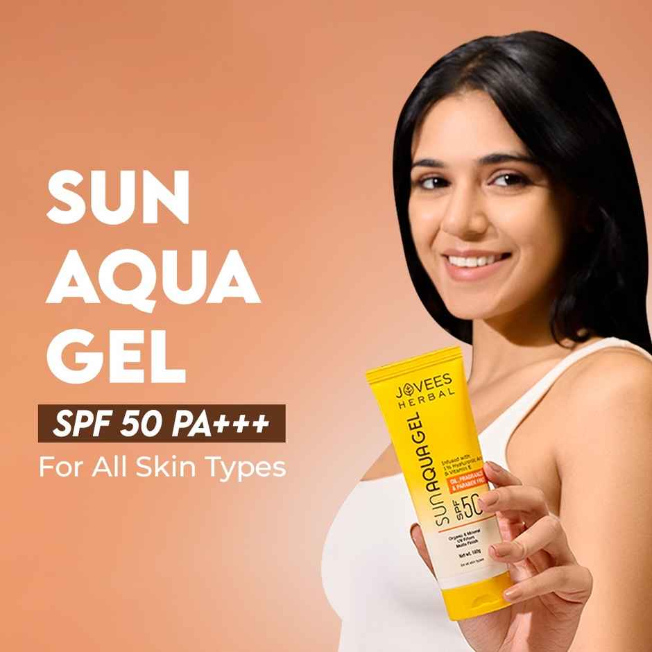 Jovees Herbal Sun Aqua Gel SPF 50 PA+++ | Lightweight | Water-Like Texture | 1% Hyaluronic Acid