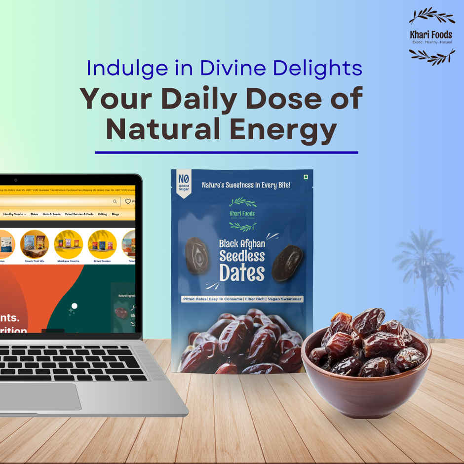 Khari Foods Black Afghan Premium Seedless Dates | Deseeded Khajur, Dry Fruit Khajoor