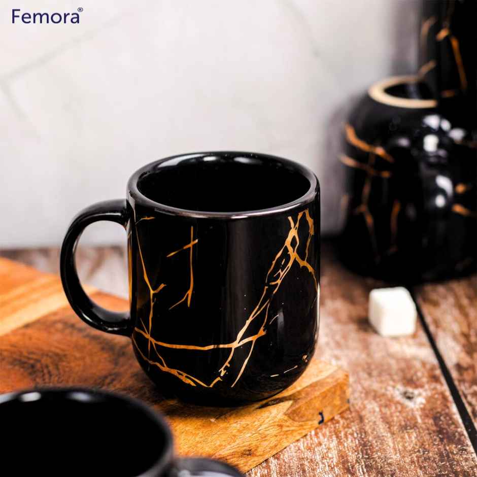 Femora Gift Set Liquid Gold Marble Tea Cup 6 Pcs Black Desh Ki Mitti