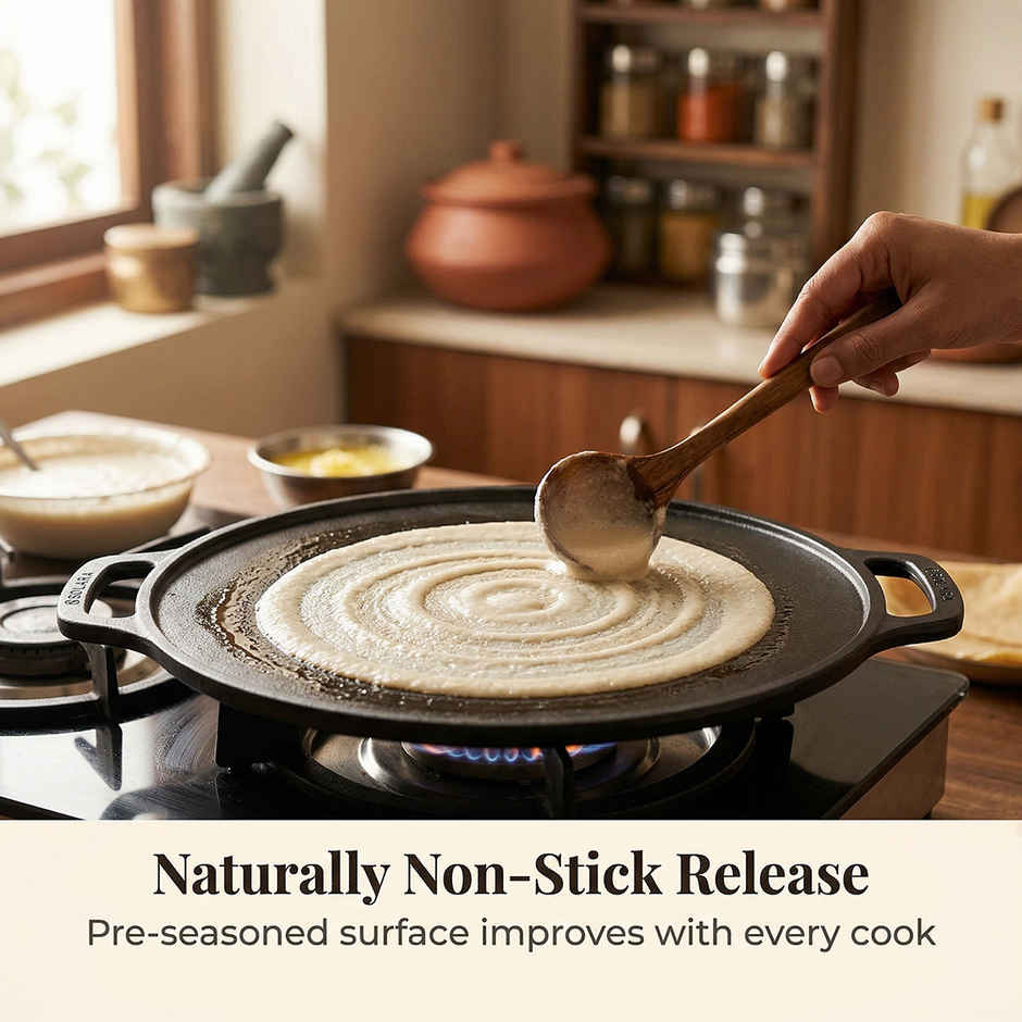 Solara Pre Seasoned Cast Iron Tawa For Dosa 12" Inch(30 Cm), 100% Pure And Toxin-Free Tawa