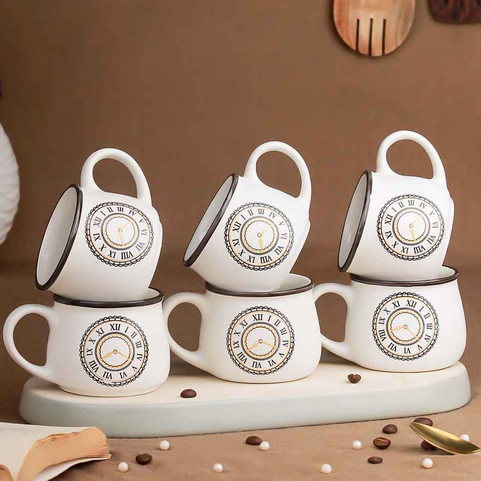 The Earth Store Cup O'clock Ceramic Tea Cups | 200 ml Microwave Safe Coffee Cup