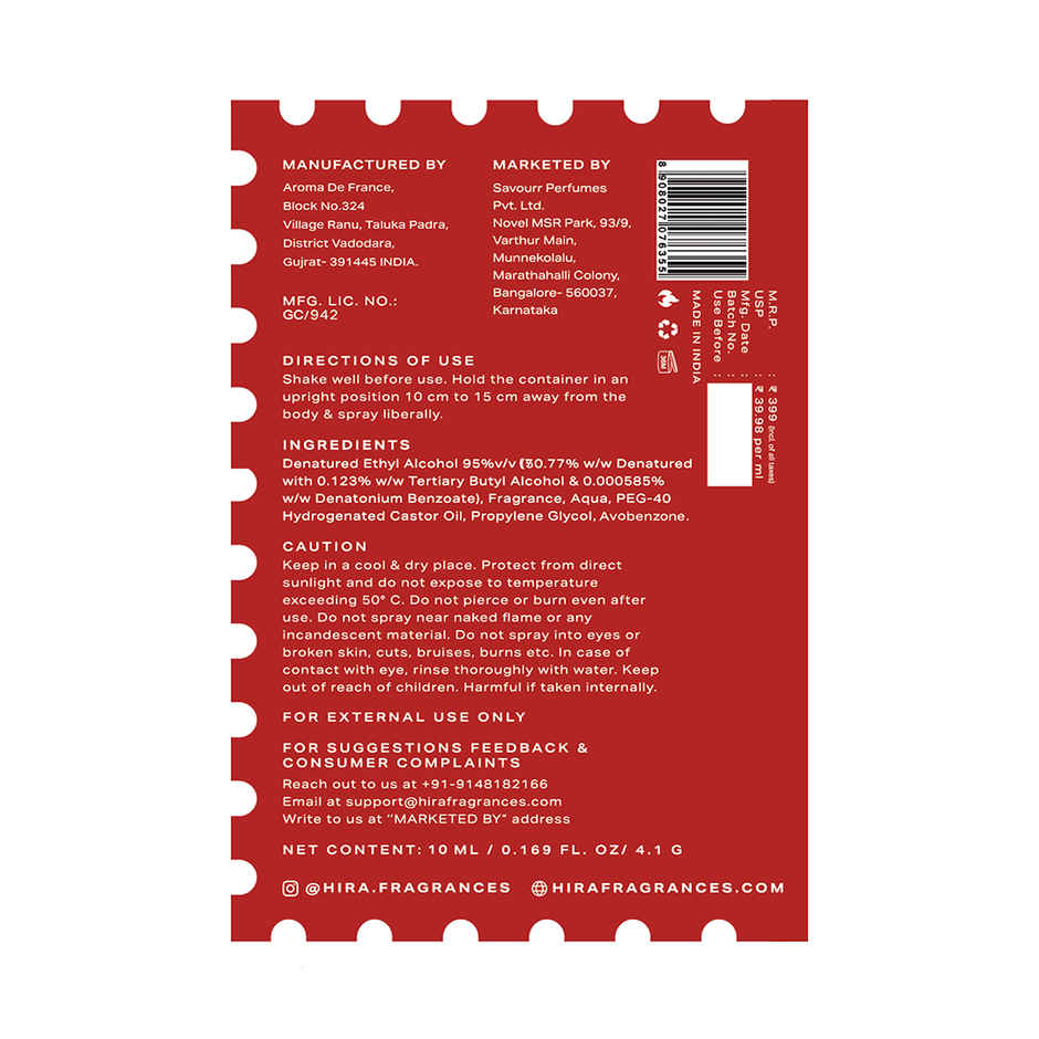 HIRA Red Flag Long Lasting Eau De Perfume For Women | Tuberose & Patchouli Notes