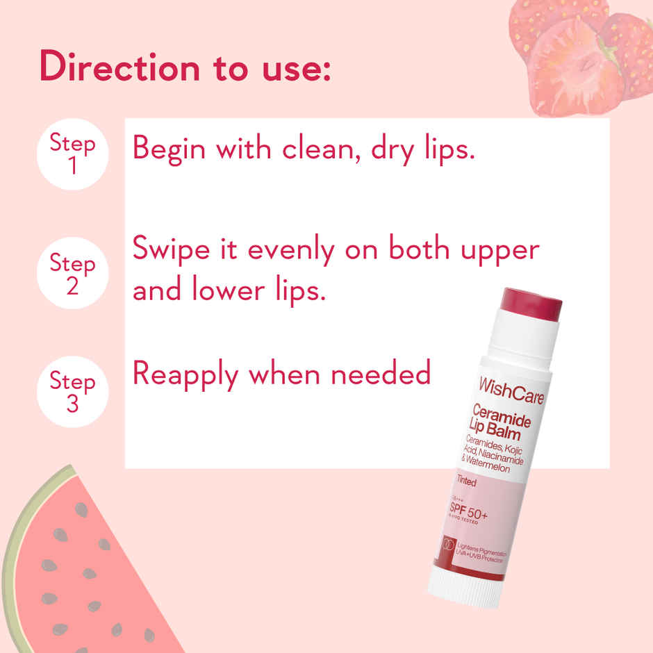 WishCare Tinted Ceramide Lip Balm SPF 50 PA+++ | Niacinamide & Kojic Acid | Protects & Moisturizes