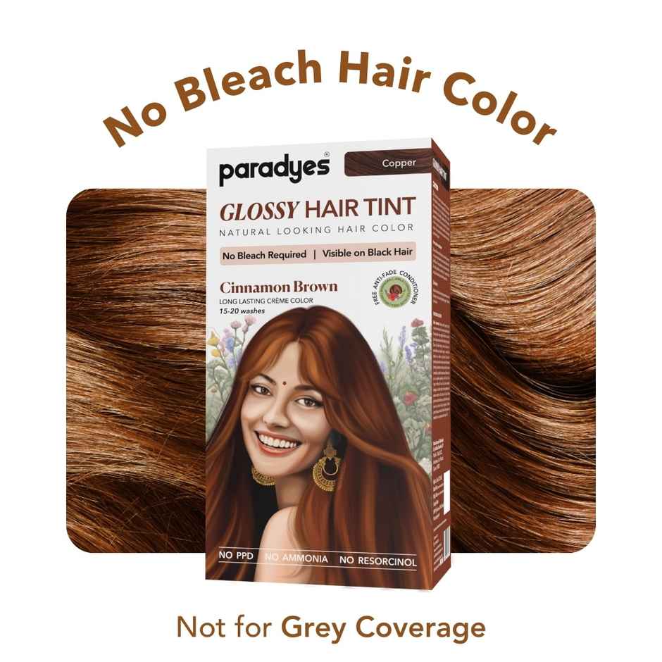 Paradyes No Bleach Cinnamon Brown Glossy Hair Tint, Ammonia|free Hair Color for Natural Black Hair