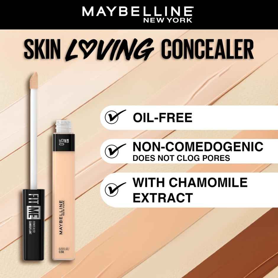 Maybelline New York Fit Me Concealer, Oil-free Liquid Concealer for Oily & Dry Skin, 15 Fair