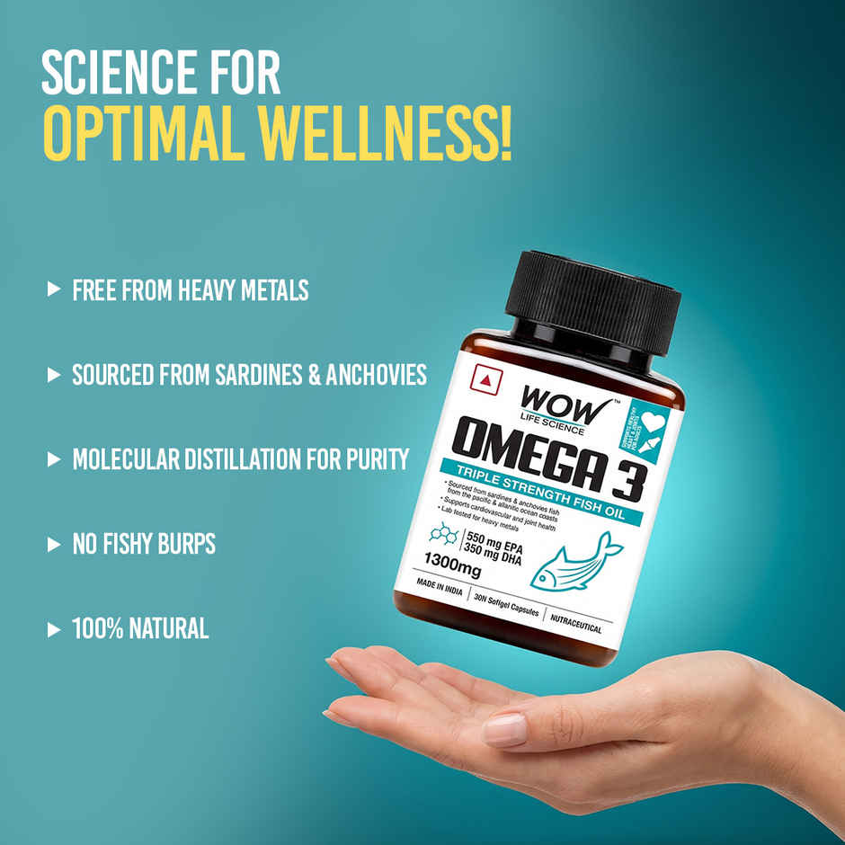 Wow Life Science Omega 3 Fish Oil 1300mg | EPA 550mg | DHA 350mg