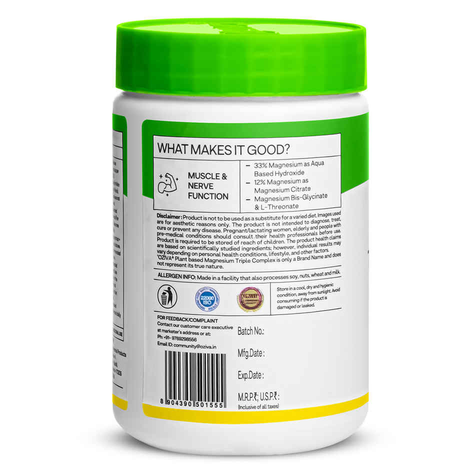 OZiva Magnesium Triple Complex with Glycinate, L-Threonate and Aqua Hydroxide