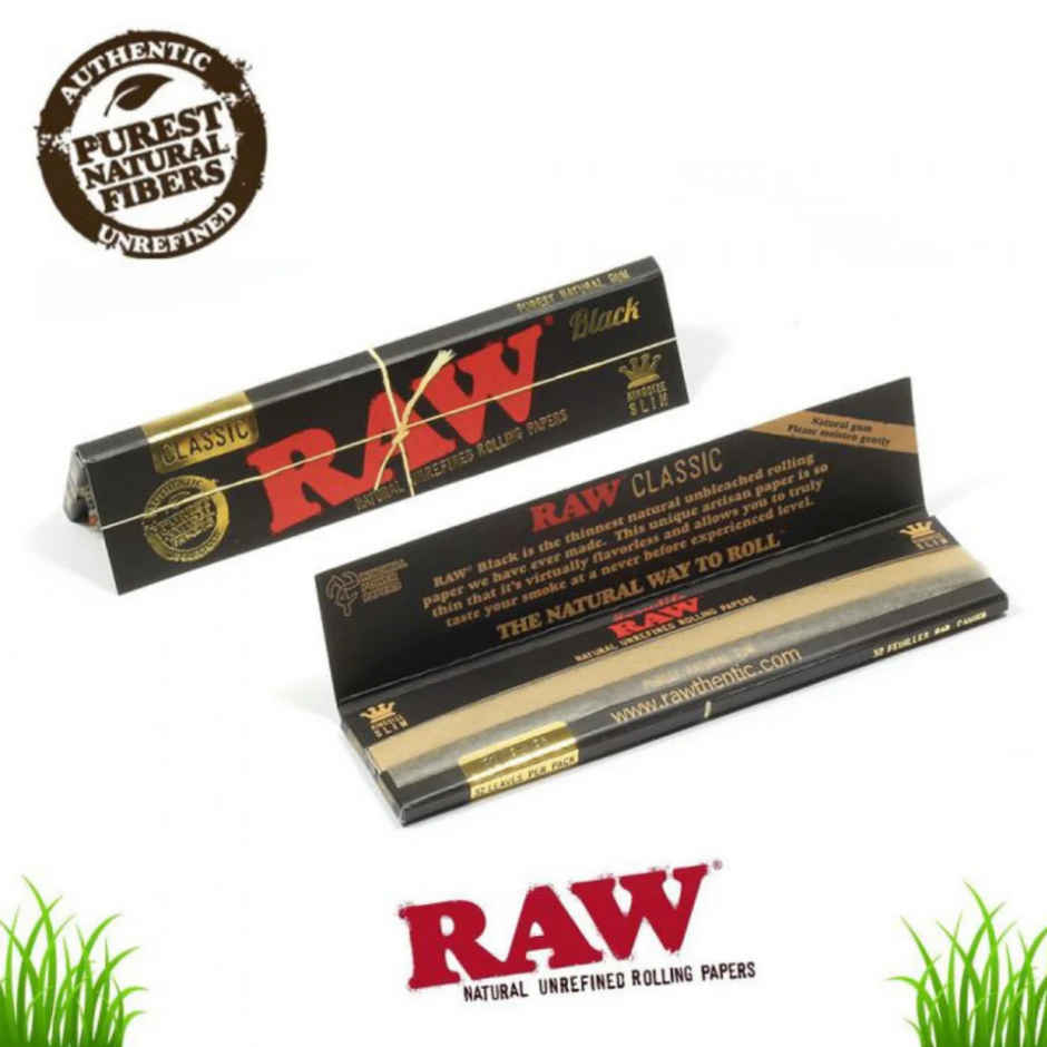 Raw Black Slim Rolling Paper King Size- Pack Of 32