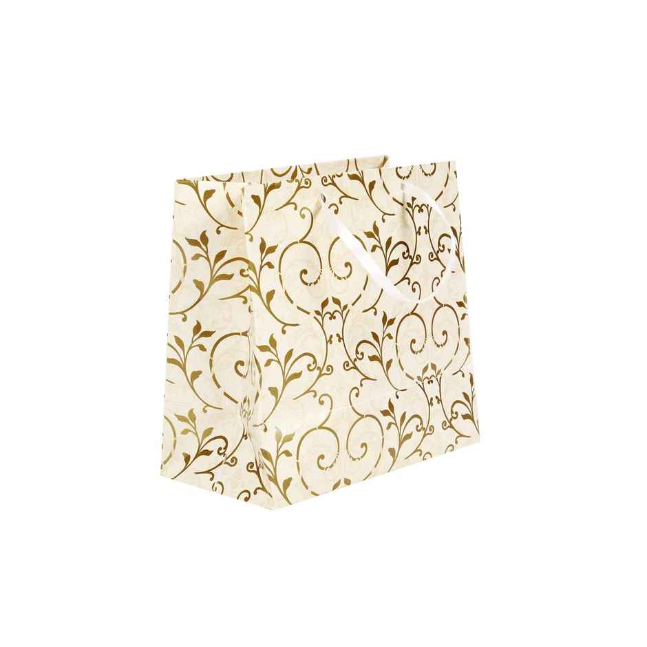 Itsy Bitsy Gift Bags Floral Swirls Ivory Shimmer L16 x W17.5 x D9.2cm Gol