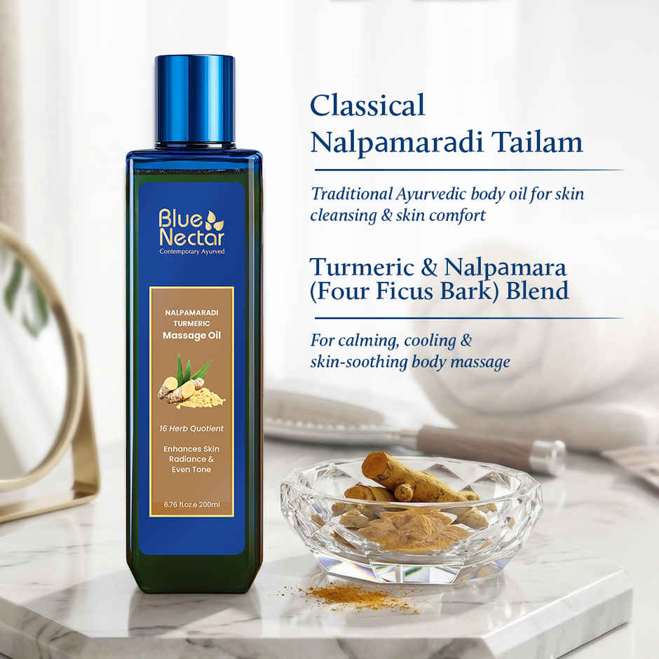 Blue Nectar Nalpamaradi Thailam | Turmeric Massage Oil for Skin Brightening & Tan Removal