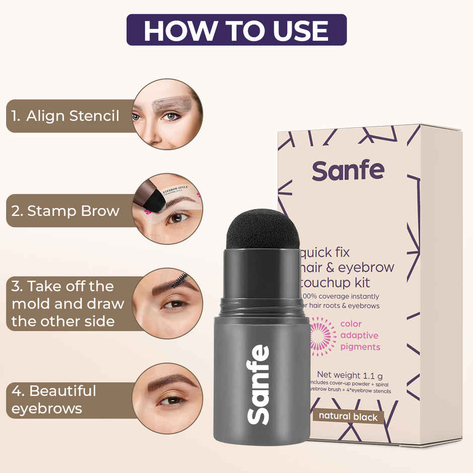 Sanfe Quick Fix Hair & Eyebrow Touch Up Kit - Black | Root Cover Up Powder Stick for Grey Hair