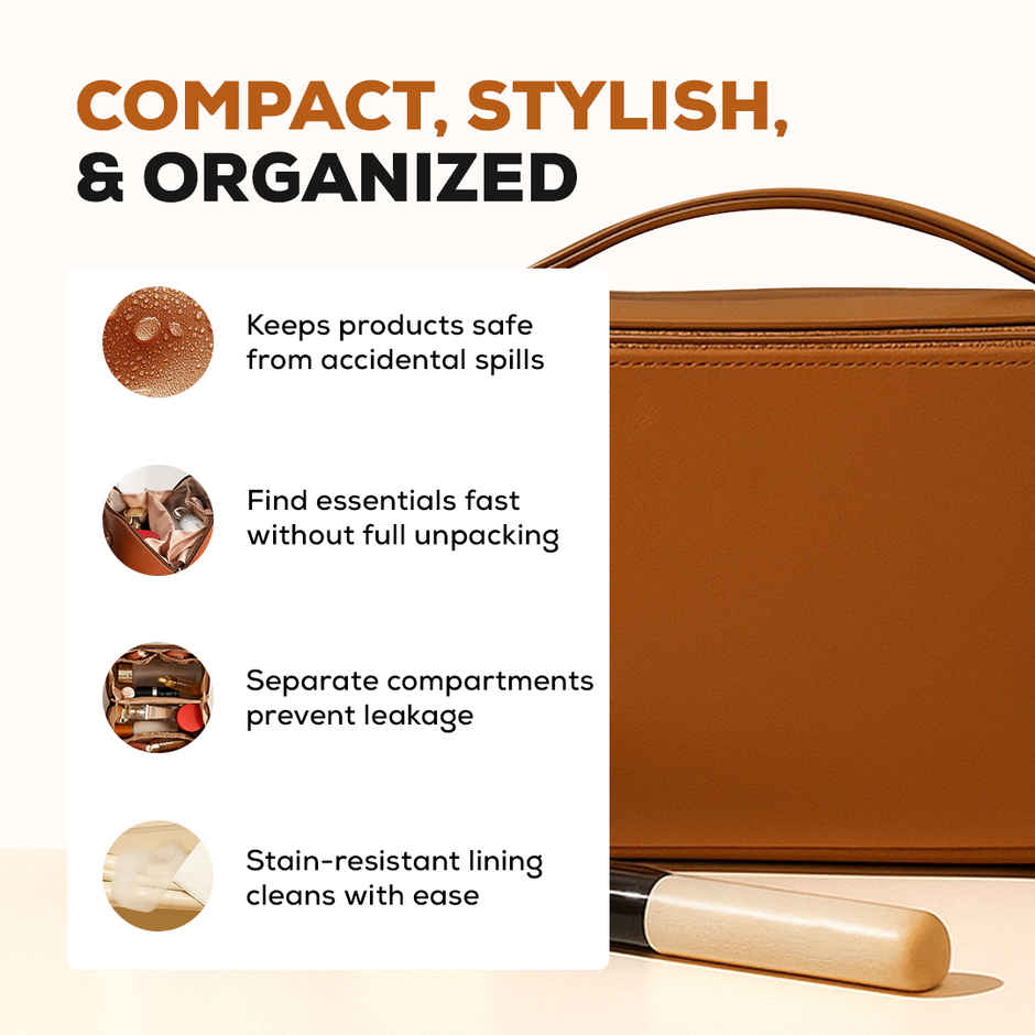 Gleva Women's Waterproof Travel Makeup Bag | Cosmetic Organizer with Zipper & Elastic Pockets