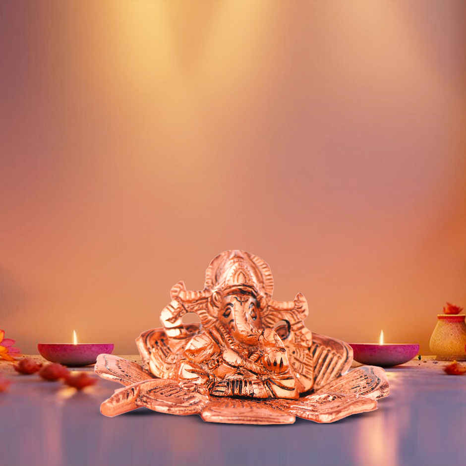 Ganesh Ji Idol on Flower in Gold Polish | Devnidhi