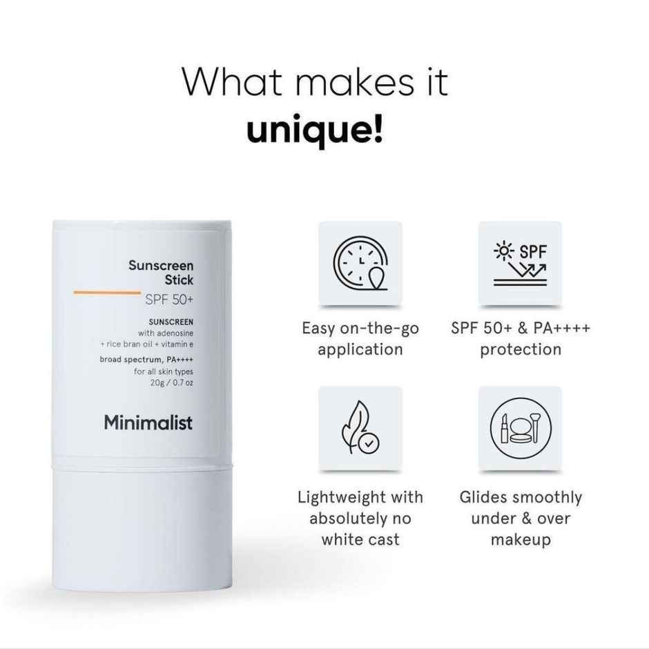 Minimalist SPF 50 Sunscreen Stick With Adenosine, Rice Bran Oil & Vitamin E