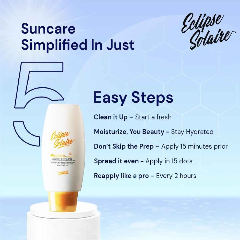 Eclipse Solaire Aqua Fusion Sunscreen | SPF 50 PA+++ | With Himalayan Spring Water | Non-Greasy