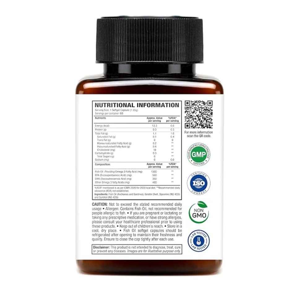 Wow Life Science Omega 3 Fish Oil 1300mg | EPA 550mg | DHA 350mg