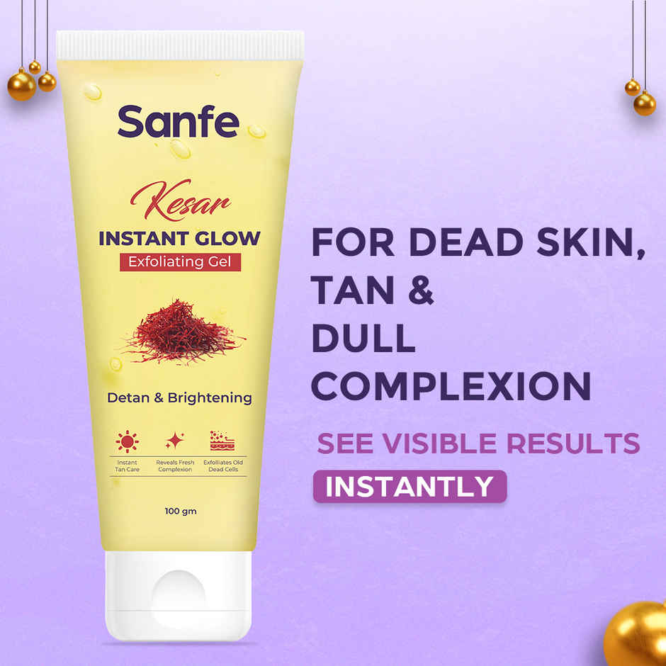 Sanfe Kesar Instant Glow Exfoliating Gel - Visibly Removes Tan, Brighten Skin, AHA Exfoliation