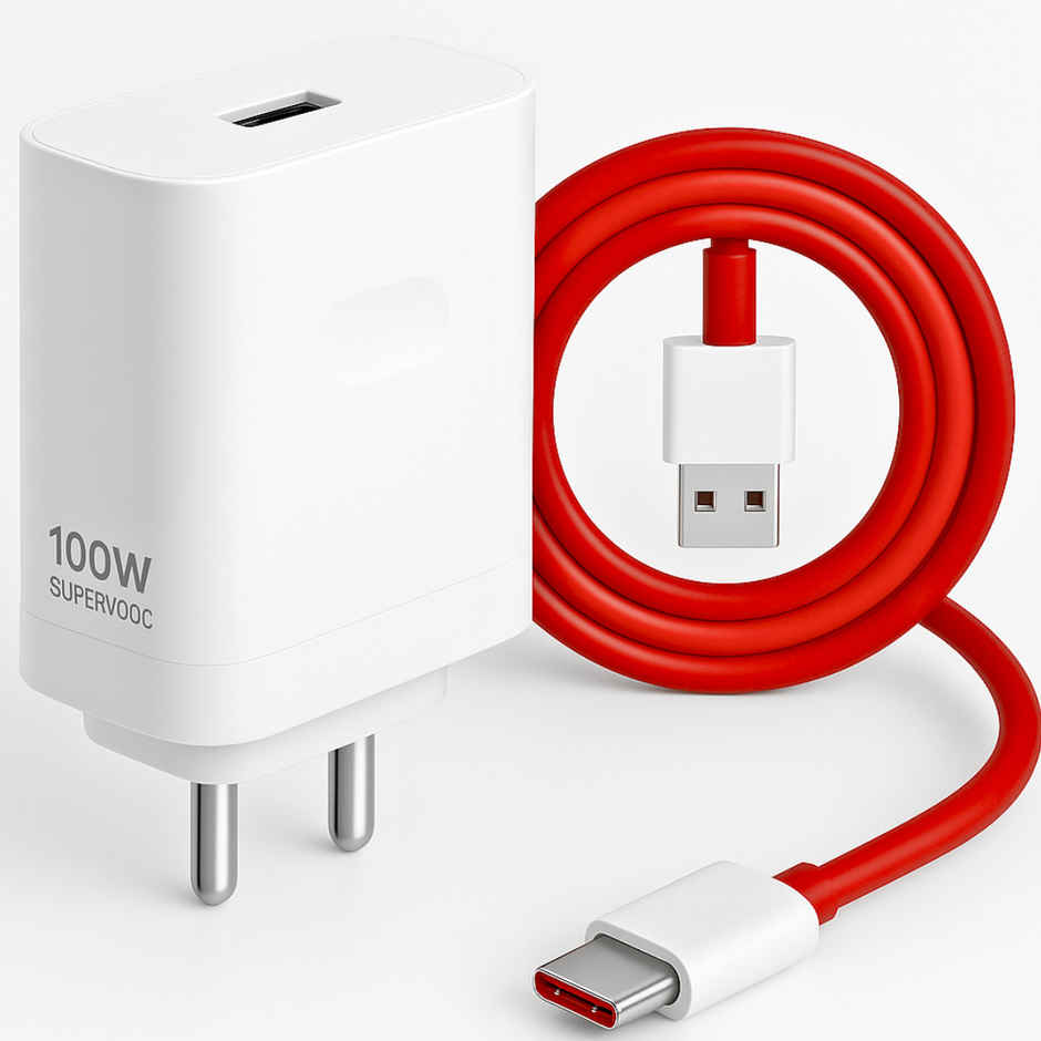 Roarx 100W Supervooc/VOOC/WARP/DASH Fast Charging Adapter with Cable for OnePlus - White & Red