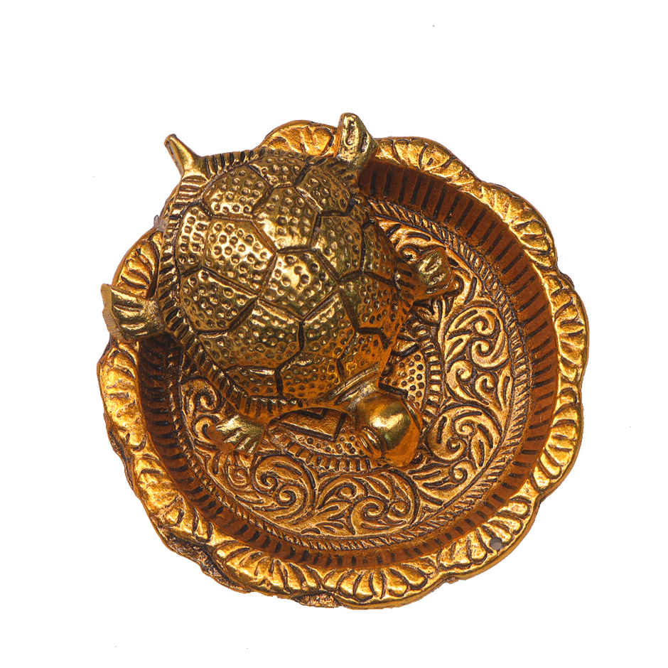 Tortoise/ Turtle/Kachua on Swastik Plate Vastu Feng Shui in Gold Polish | Devnidhi