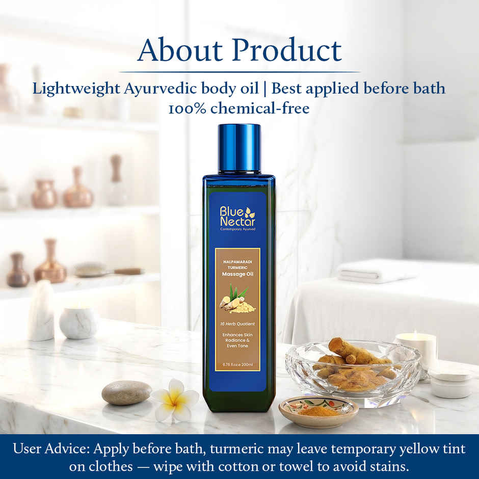 Blue Nectar Nalpamaradi Thailam | Turmeric Massage Oil for Skin Brightening & Tan Removal