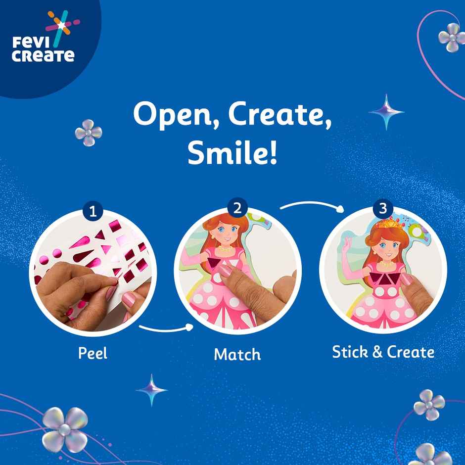 Fevicreate Stick-n-Create Mirror Magic Pretty Princess Kit Sparkly Stickers | 3+ years