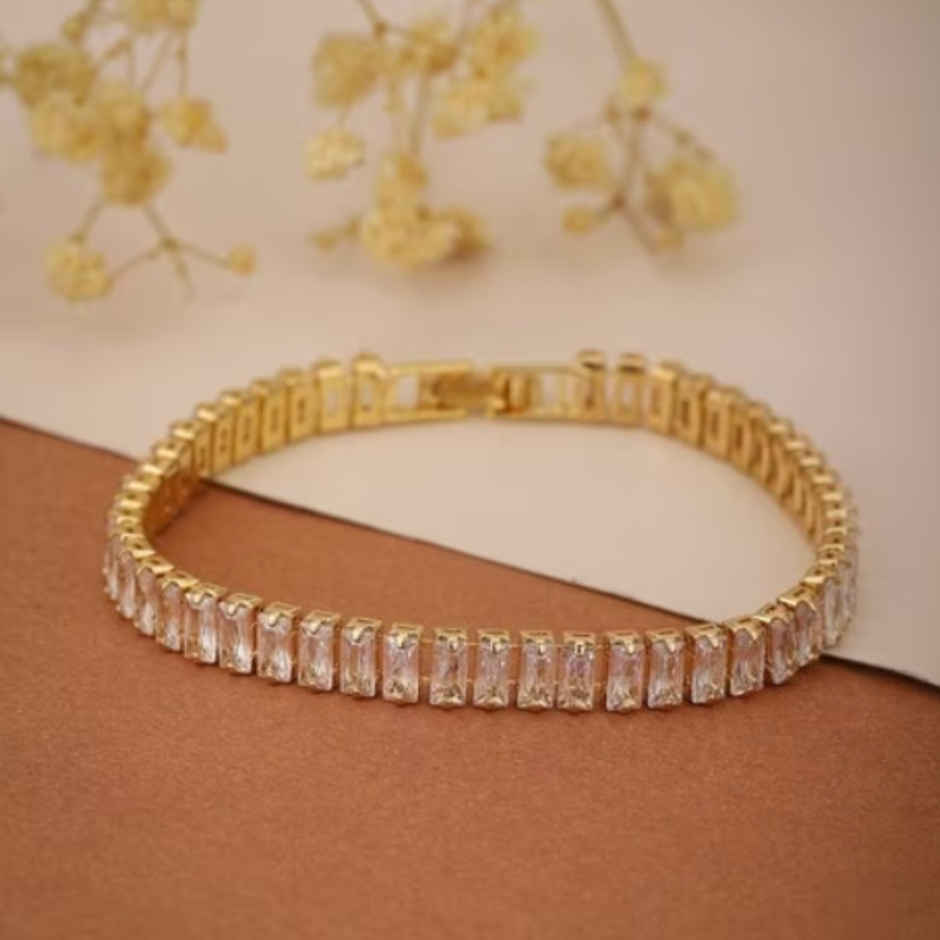 SALTY Glimmer Diamond Tennis Bracelet for Women and Girls| Anti-Tarnish | Gold