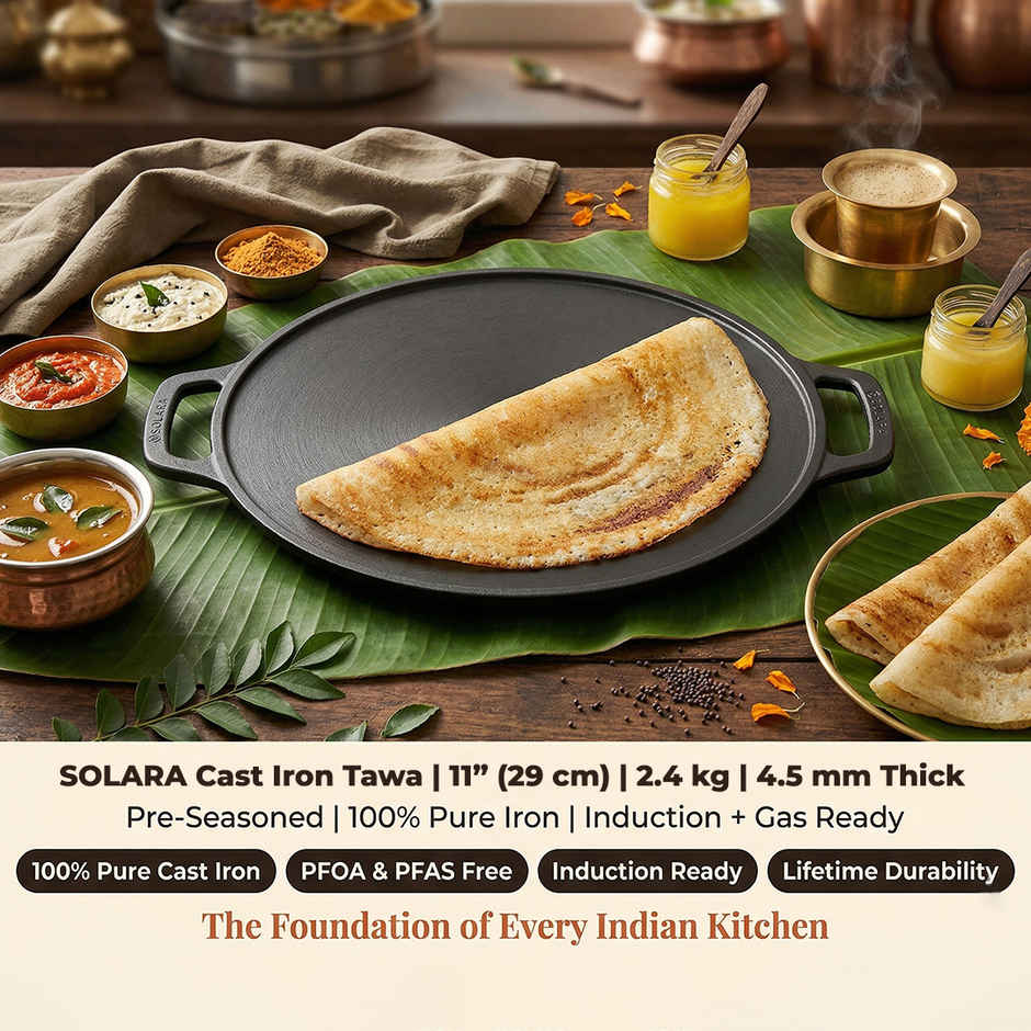Solara Pre Seasoned Cast Iron Tawa For Dosa 12" Inch(30 Cm), 100% Pure And Toxin-Free Tawa