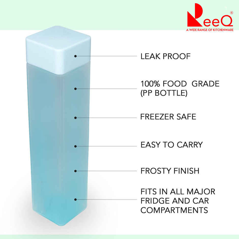 ReeQ Slim Square Water Bottle | BPA-Free Plastic Leak-Proof & Fridge Friendly | 1000 ml