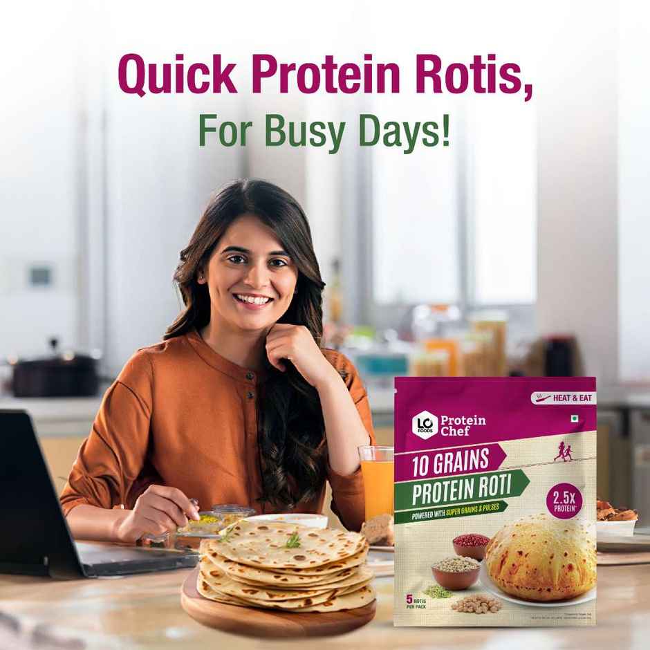 Protein Chef 10 Grains Protein Roti | Non Frozen Fresh Whole Wheat | Ready to Cook Chapati