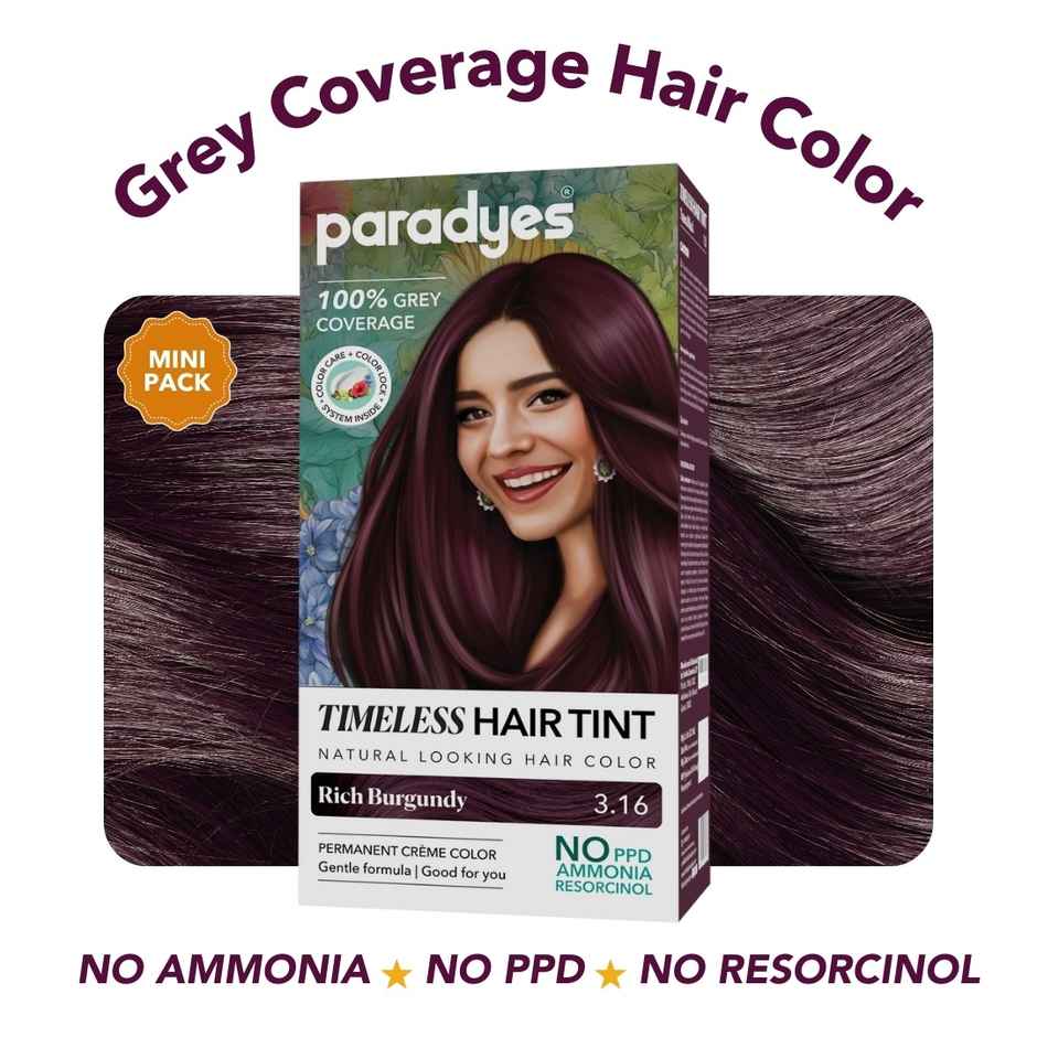 Paradyes Mini Timeless Hair Tint Free of Ammonia, PDD, Resorcinol Hair Color | Rich Burgundy 3.16