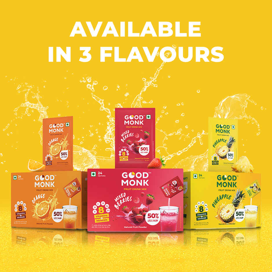 Good Monk Fruit Drink Mix | Natural Pineapple | 50% Less Sugar | 8 Vitamins & Minerals | 24 Sachets