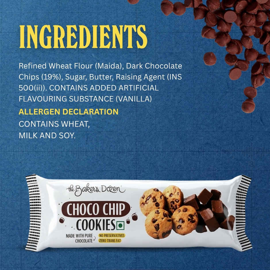 The Baker's Dozen Chocochip Cookies | Source of Protein & Fibre | Made with Dark Choco Chips