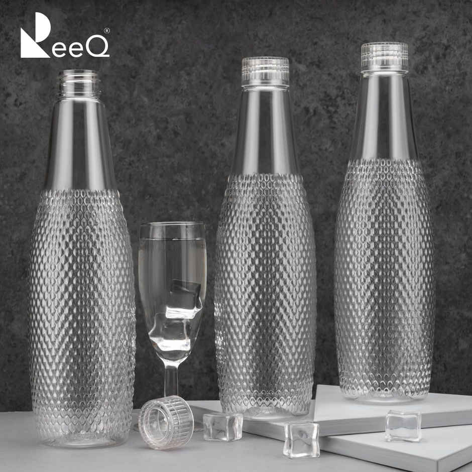 ReeQ Water Bottle Set for Fridge Use | Non-Toxic, BPA Free | Textured Grip - 1 L Each