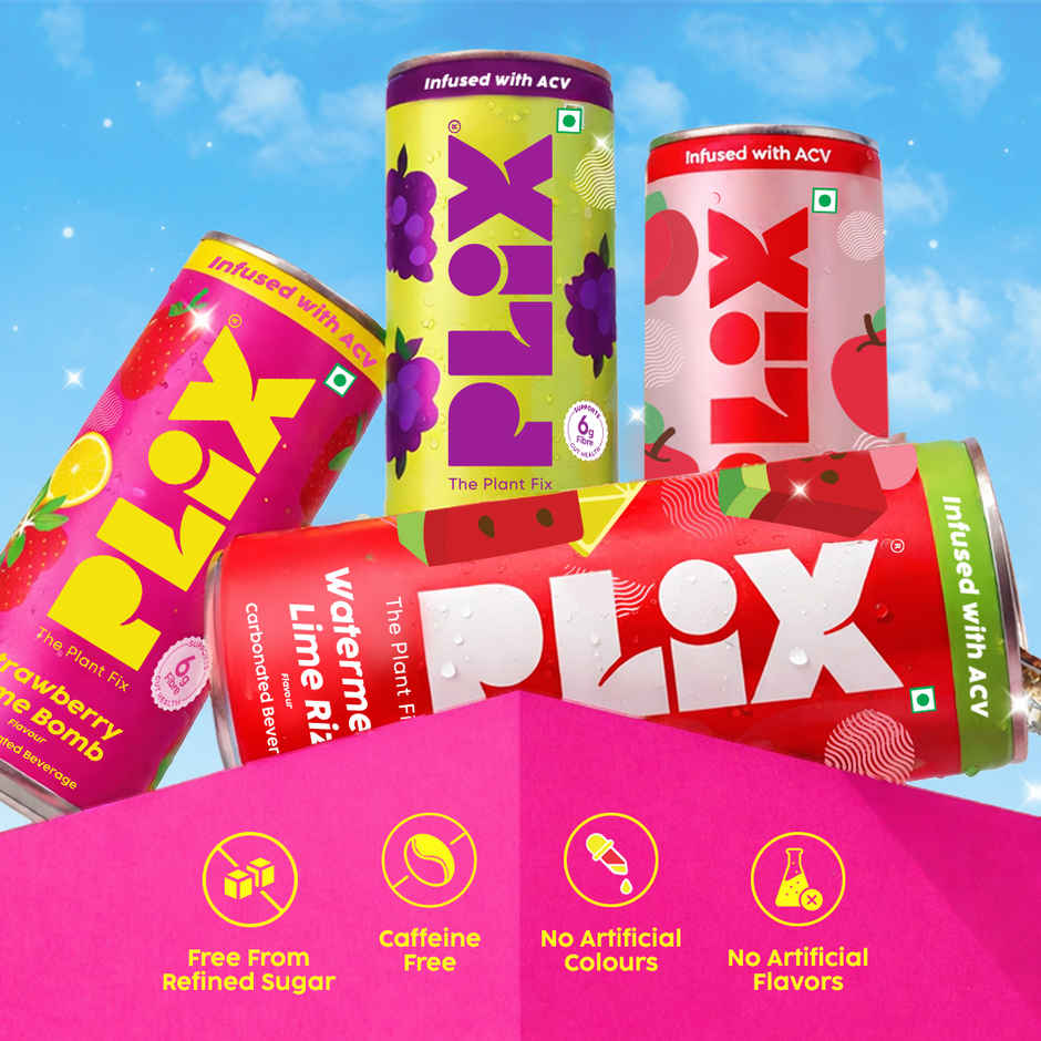 Plix Watermelon Lime Rizz Fizzy Soft Drink Can|Low Calorie & Zero Sugar|Prebiotics With 6g Fibre | Soda